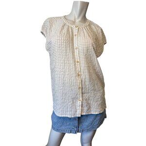 Jane & Delancey Anthropologie Window Pane Grid Black White Short Sleeve Top Larg